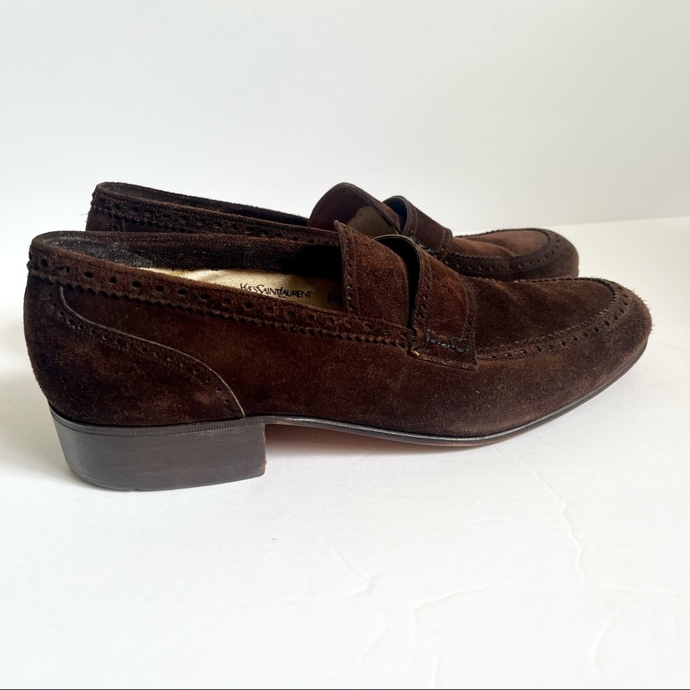 Vintage Yves Saint Laurent Brown Suede Leather Men’s Loafers YSL 9 - Picture 8 of 12
